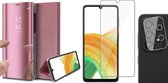 Hoesje geschikt voor Samsung Galaxy A33 - Book Case Spiegel Wallet Cover Hoes Roségoud - Tempered Glass Screenprotector - Camera Lens Protector