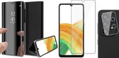 Hoesje geschikt voor Samsung Galaxy A33 - Book Case Spiegel Wallet Cover Hoes Zwart - Tempered Glass Screenprotector - Camera Lens Protector