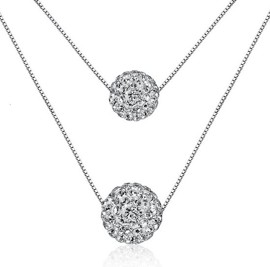 N3 Collecties 925 sterling zilveren dubbele laag glanzende zirconia kristallen bol hanger ketting voor dames