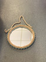 Turkoois ronde wandspiegel - Met ophangtouw - Dia 35 cm x 3 cm - Wandspiegels - Spiegels - Woonaccessoires - Woondecoratie