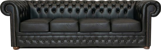 Chesterfield Bank First Class Leer | 4-zits | Shiny Zwart | 2 tot 4 weken levertijd