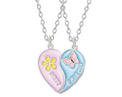 Fako Bijoux® - Vriendschapsketting - Hart - BFF - BFF Ketting - Best Friend - Vlinder & Bloemetje - Blauw/Paars