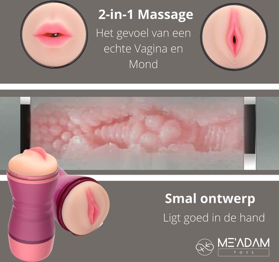 Paarse masturbator, smal ontwerp ligt goed in de hand. Met afbeeldingen van de orale en vaginale opening en een gedetailleerd interieur.