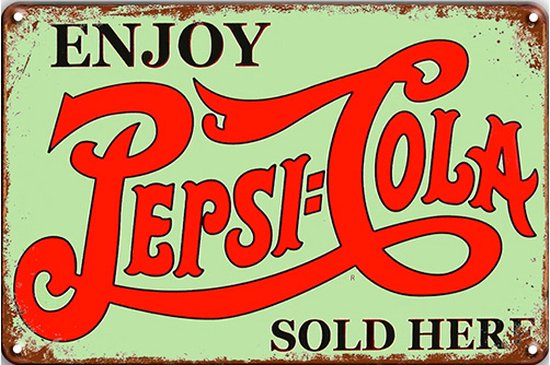 Signs-USA - Retro wandbord - metaal - Pepsi Cola Sold Here - 20 x 30 cm