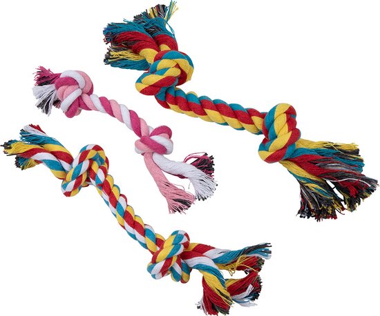 Speeltouw hond - 3 stuks - Speelgoed Hond - Flostouw - Hondenspeelgoed - Puppy - Trektouw