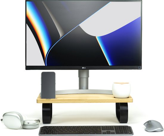 Support de moniteur Industrial - Living d' Ordinateur/d'écran - Support pour ordinateur portable - Support pour ordinateur portable avec support de téléphone - Bois - Métal Zwart
