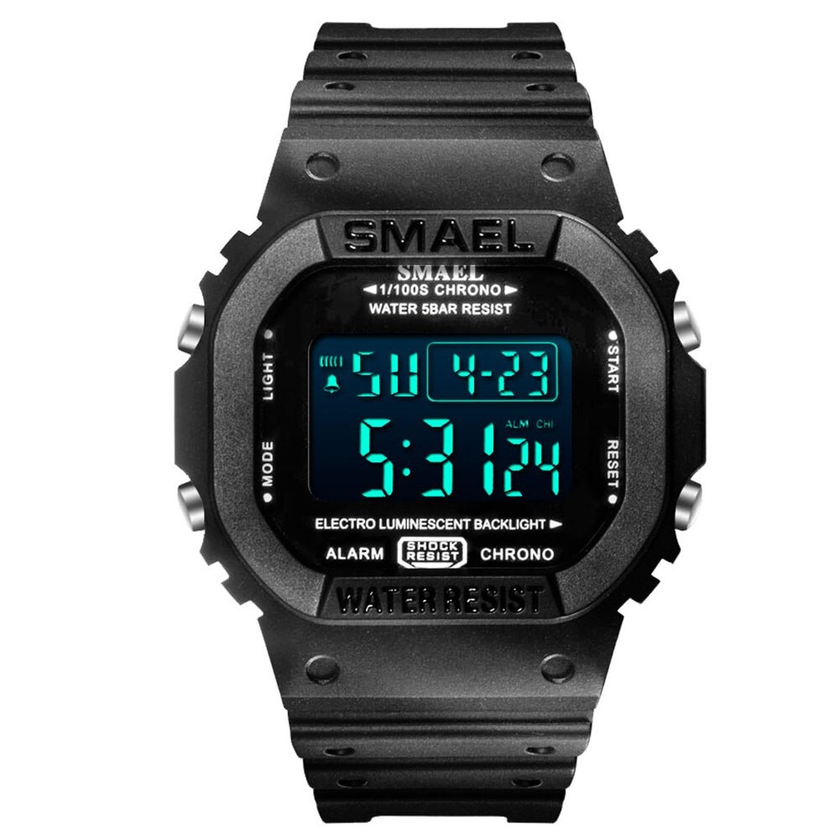 Digitaal Shockbestendig Heren Horloge Zwart | Smael | 1801 | Waterdicht | Glow in dark | Mud Master | Leger ARMY | Licht | Rubberen band | Timer | Eyecatcher | Master| kado