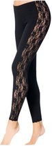 Legging coton femme - Legging Tiktok - Legging coton super sexy dentelle rayée - Collection femme taille haute 216 - couleur noir - Taille standard / Taille unique