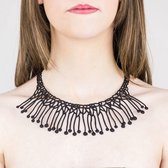 Batucada – Di Maccio - Collier van Plantaardige Oorsprong en Hypoallergeen - Vrouwen Geweven Ketting met Bolletjes- Rondjes - Halsketting - Antiallergisch - Zwart - effect Tattoo - oogt als Rubber