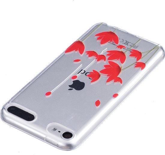 Peachy Rode bloemen hoesje TPU doorzichtig cover iPod Touch 5 6 7 - Peachy