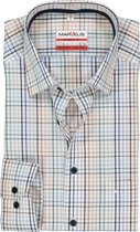 MARVELIS modern fit overhemd - mouwlengte 7 - wit - blauw en groen geruit (contrast) - Strijkvrij - Boordmaat: 43