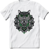 Uil - Dieren Mandala T-Shirt | Groen | Grappig Verjaardag Zentangle Dierenkop Cadeau Shirt | Dames - Heren - Unisex | Wildlife Tshirt Kleding Kado | - Wit - L