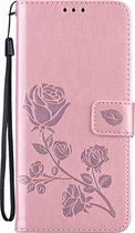 HONOR 50 Lite Hoesje - Mobigear - Flowers Serie - Kunstlederen Bookcase - Roségoud - Hoesje Geschikt Voor HONOR 50 Lite