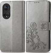 HONOR 50 Hoesje - Mobigear - Flowers Serie - Kunstlederen Bookcase - Grijs - Hoesje Geschikt Voor HONOR 50