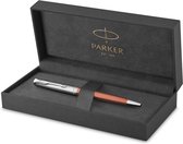 Parker Sonnet balpen | metaal en oranje lak met palladium afwerkings | medium penpunt zwarte inkt | Geschenkverpakking