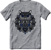 Uil - Dieren Mandala T-Shirt | Donkerblauw | Grappig Verjaardag Zentangle Dierenkop Cadeau Shirt | Dames - Heren - Unisex | Wildlife Tshirt Kleding Kado | - Donker Grijs - Gemaleer