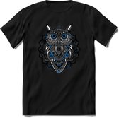 Uil - Dieren Mandala T-Shirt | Blauw | Grappig Verjaardag Zentangle Dierenkop Cadeau Shirt | Dames - Heren - Unisex | Wildlife Tshirt Kleding Kado | - Zwart - XL