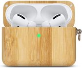 Luxe Houten Hard Case Hoesje Geschikt Voor Apple Airpods Pro Draadloze Oordopjes Oplaadcase  - Hard Case Cover Protector - Travel Beschermhoes - Reis Opberghoes Shell Beschermer Hoes - Met Mu