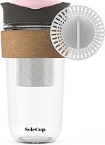 SoleCup koffie to go 3 in 1 reisbeker geschikt voor, koffie, losse thee inclusief fruitfilter - 530 ml - donker grijs/roze