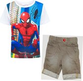 Marvel Spiderman set - broek + t-shirt - wit/zand - maat 92/98