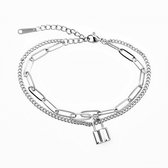 Dubbele Armband Dames - RVS - Gourmet Schakels en Paperclipschakels Armband