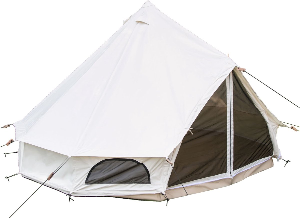 Skandika Tipii 500 Canvas Tent – Tipi Tent – Familietent - Campingtent – Voor 10 personen – Muggengaas – 300 cm stahoogte – 500 cm diameter – 4000 mm waterkolom  – Indische tent, Partytent, Festivaltent – Outdoor, Camping, Tuin – Kamperen – wit
