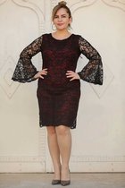 HASVEL - Party dress bordeaux -groote maat feest jurken-maat 52-Galajurk- Lace dress- kanten jurk