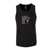 Zwarte Tanktop sportshirt met "If you're reading this bring me a Wine " Print Zilver Size S