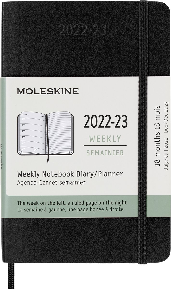 Moleskine 18 Maanden Agenda - 2022/23 - Wekelijks - Pocket - Zachte Kaft - Zwart