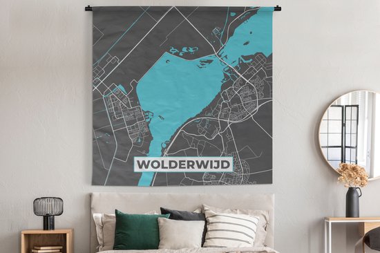 Wandkleed - Wanddoek - Kaart - Nederland - Water - Stadskaart - Plattegrond - Wolderwijd - 180x180 cm - Wandtapijt