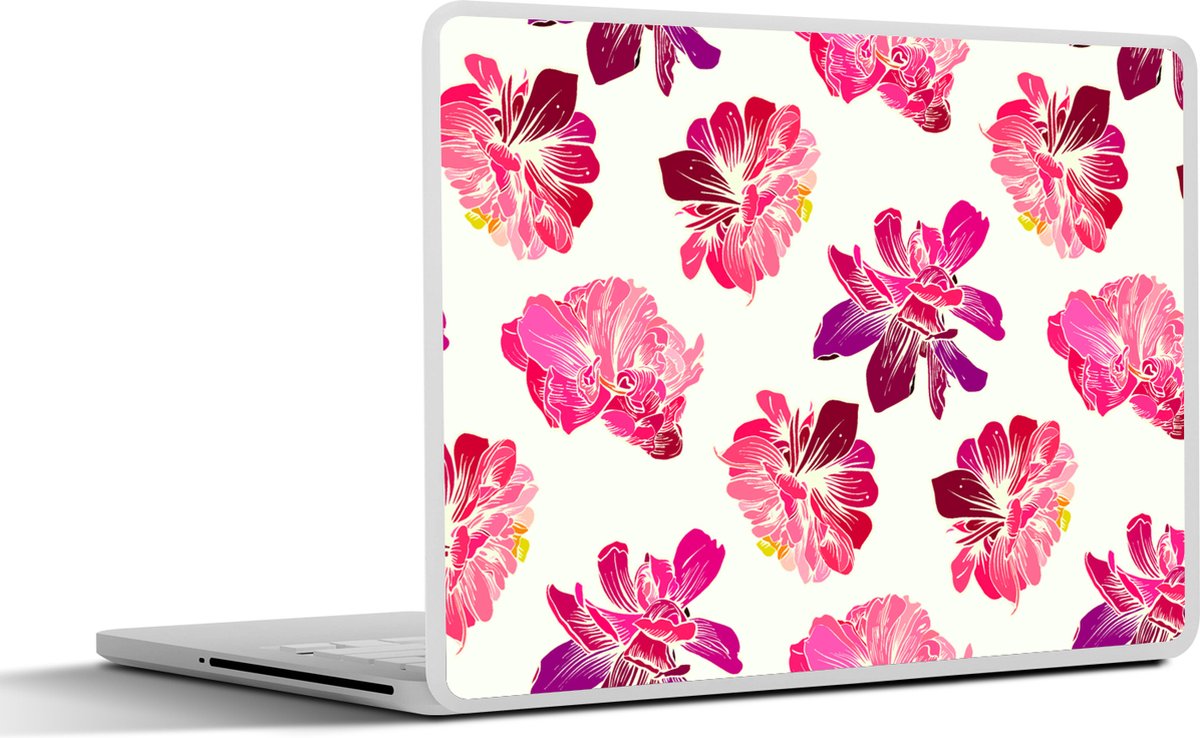 Laptop sticker - 12.3 inch - Bloemen - Roze - Patroon - 30x22cm - Laptopstickers - Laptop skin - Cover