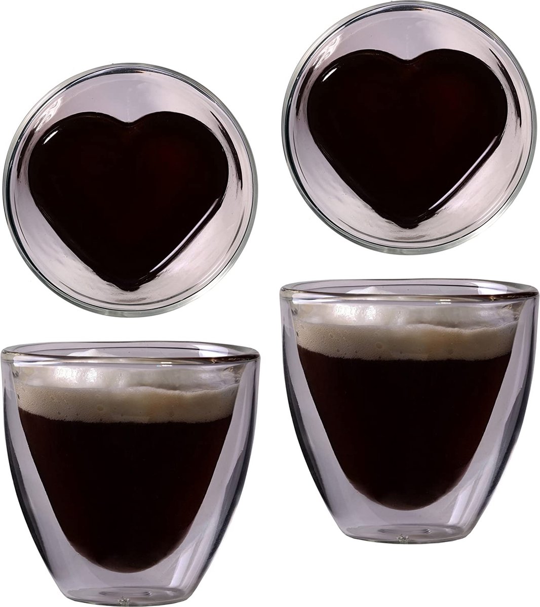 Celissimo van Feelino, 2 x 80 ml, dubbelwandige hartvorm, espresso- en borrelglas, edele thermoglazen met zweefeffect, voor Moederdag, Valentijnsdag