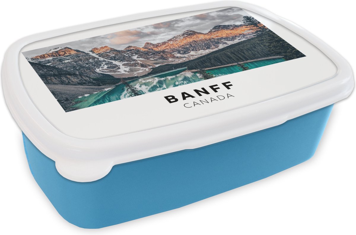 Broodtrommel Blauw - Lunchbox - Brooddoos - Canada - Bergen - Water - 18x12x6 cm - Kinderen - Jongen