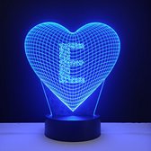 Lampe LED 3D - Coeur Avec Lettre - E