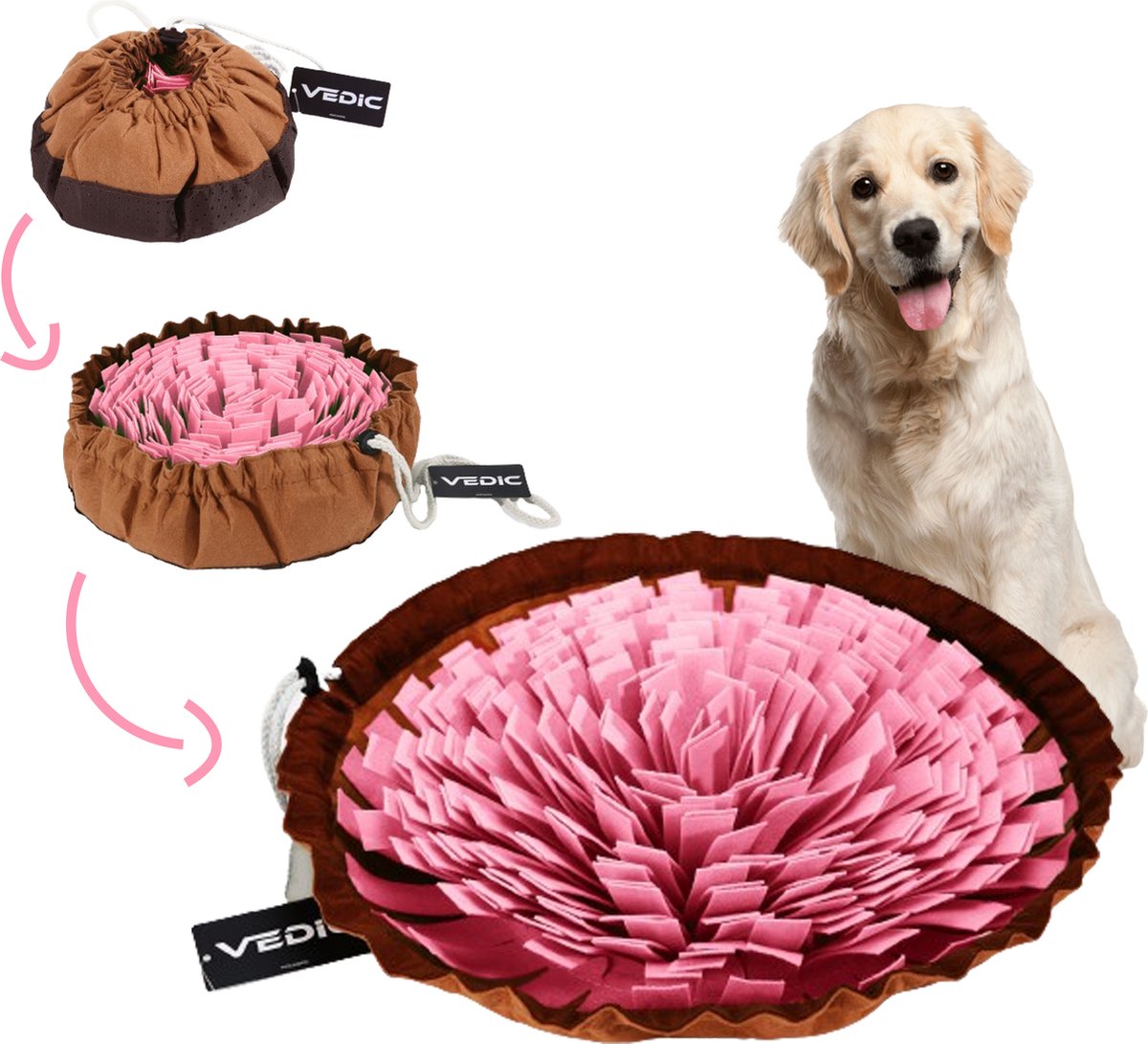 VEDIC® - XL Snuffelmat Roze/Bruin - Hondenspeelgoed- Antischrok - 45 CM - Hondenspeelgoed - Honden en Katten - Intelligentie - Slow feeder - Voerbak