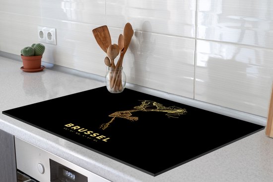 KitchenYeah® Inductie beschermer 78x52 cm - Plattegrond – Kaart - België - Brussel – Stadskaart - Goud - Kookplaataccessoires - Afdekplaat voor kookplaat - Inductiebeschermer - Inductiemat - Inductieplaat mat
