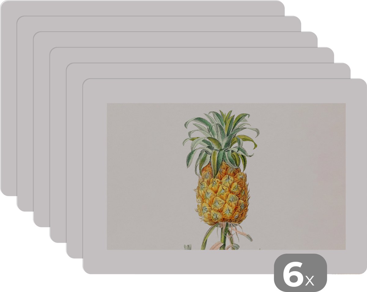 Placemat - Placemats kunststof - Ananas - Plant - Eten - 45x30 cm - 6 stuks - Hittebestendig - Anti-Slip - Onderlegger - Afneembaar