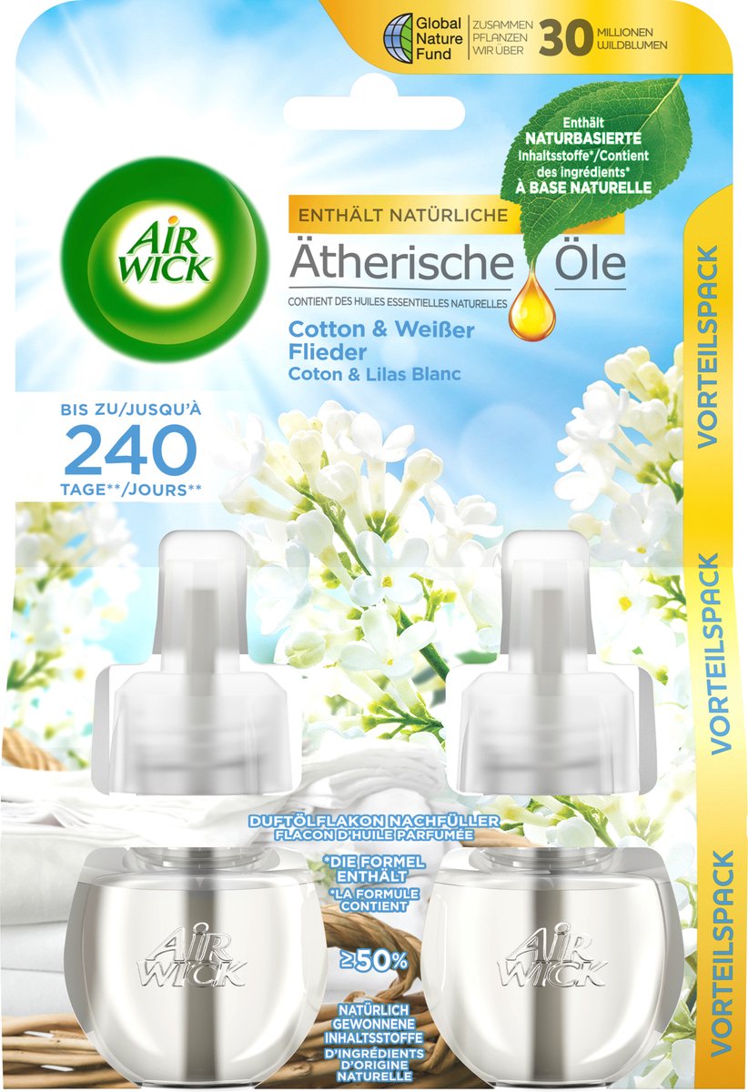 AirWick Luchtverfrisser - Air Wick Elektrische Geurverspreider Katoen & Wit Lila Navulling, 38 ml