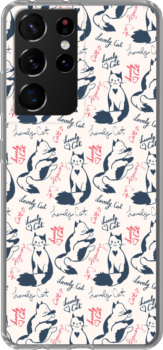 Telefoonhoesje Geschikt voor Samsung Galaxy S21 Ultra hoesje - Patronen - Kat - Quote - Roze - Meisjes - Kinderen - Kids - Siliconen Telefoonhoesje Telefoonhoesje