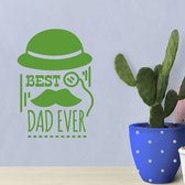 Stickerheld - Muursticker Best dad ever - Woonkamer - Vaderdag - Bolhoed, vergrootglas en snor - Engelse Teksten - Mat Lichtgroen - 39.2x27.5cm