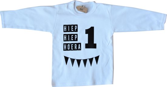 Stijlie kids Verjaardagshirt Hiep Hiep Hoera 1 jaar maat 74