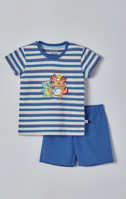 Woody pyjama baby unisex - multicolor gestreept - axolotl vis - 221-3-PSS-S/987 - maat 62