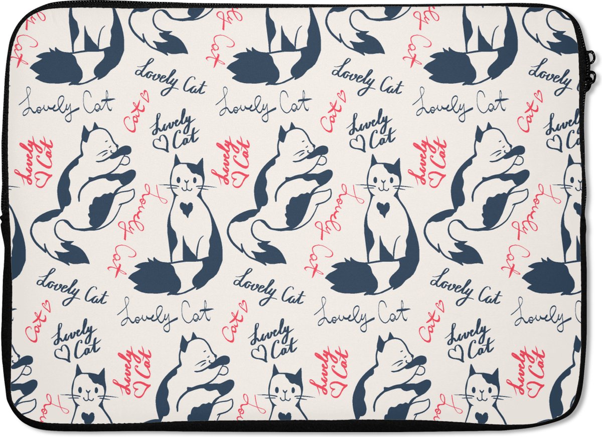 Laptophoes 13 inch - Patronen - Kat - Quote - Roze - Meisjes - Kinderen - Kids - Laptop sleeve - Binnenmaat 32x22,5 cm - Zwarte achterkant