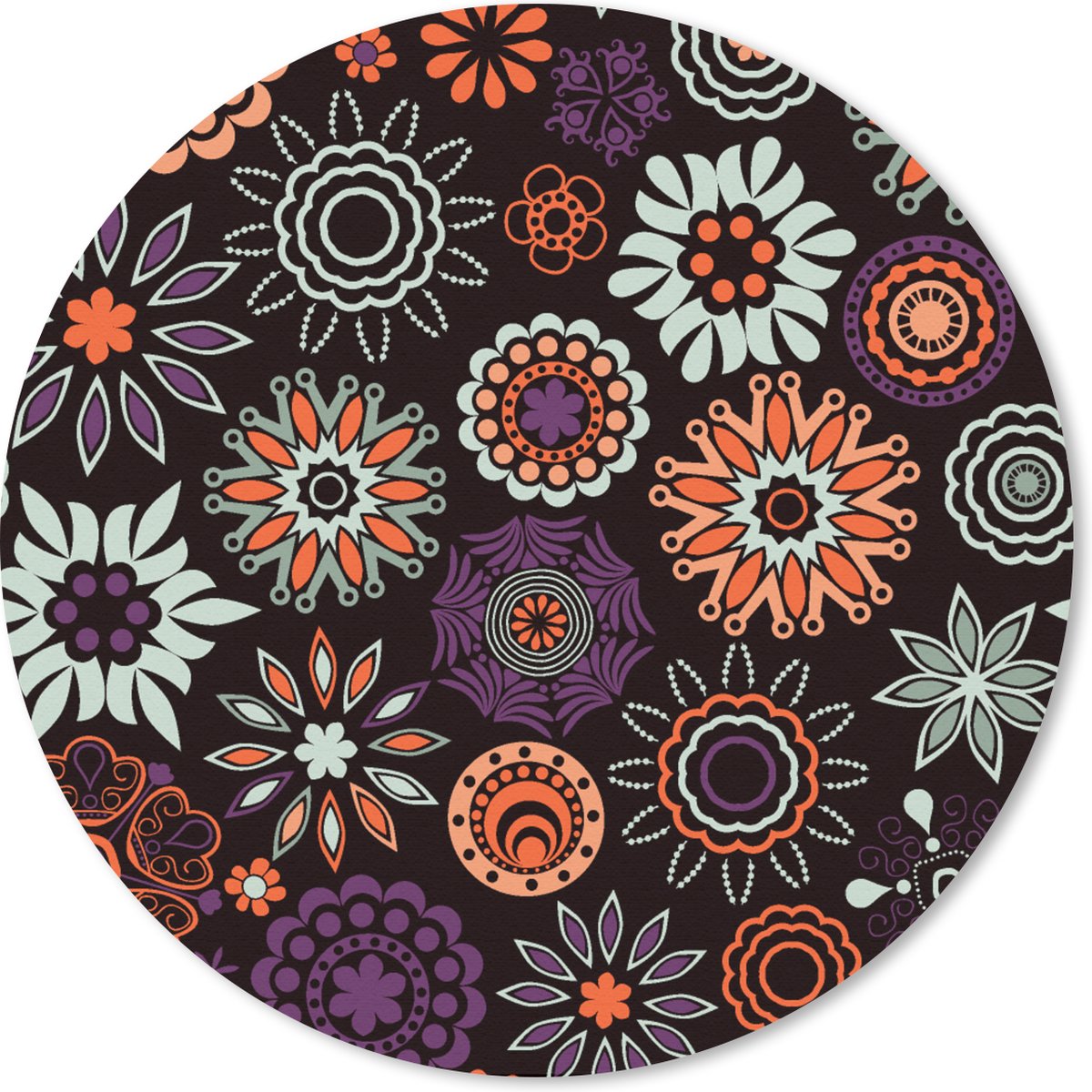 Muismat rond 50x50 cm - Mousepad Retro - Bloemen - Regenboog - Boho - Patronen - Ronde muismatten