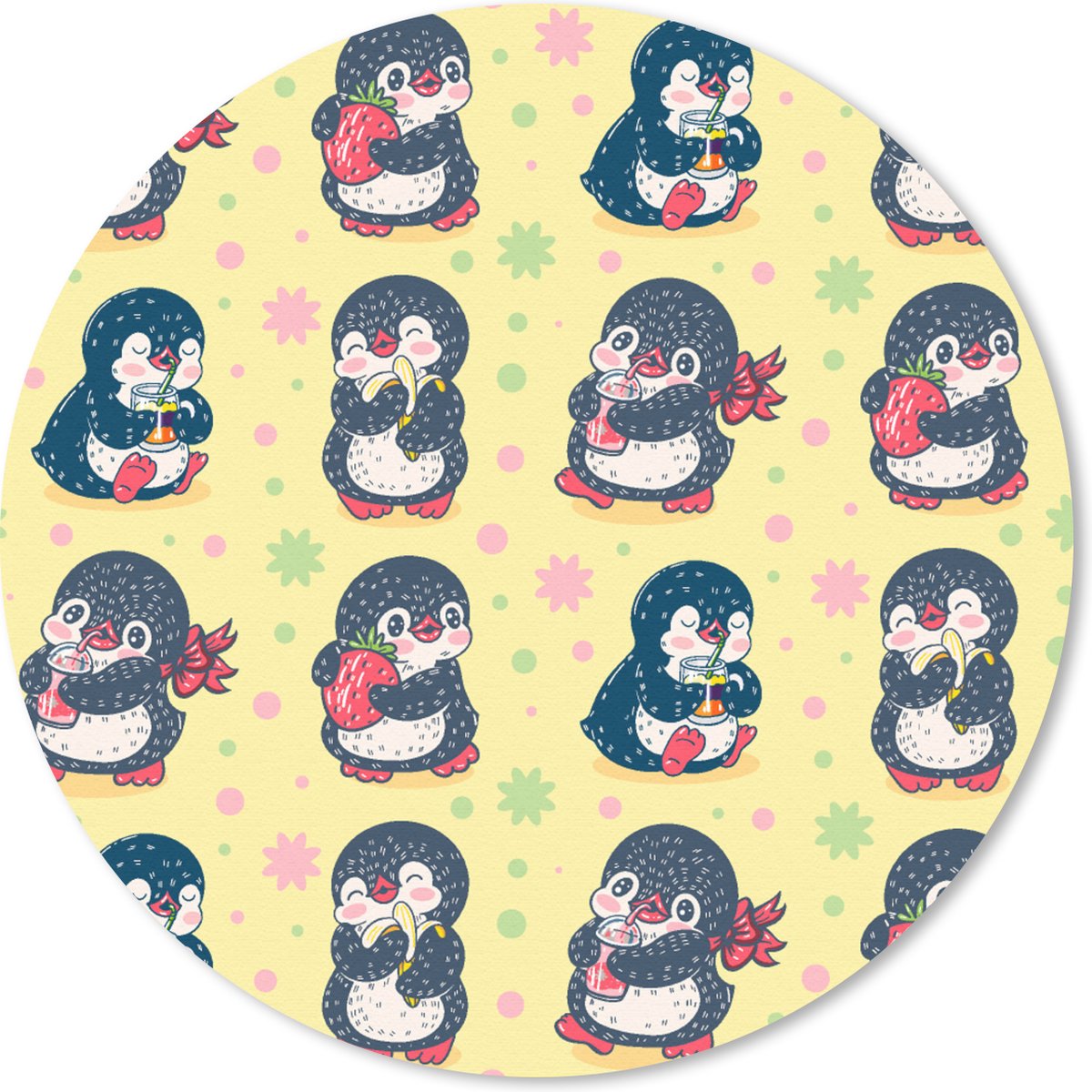 Muismat rond 20x20 cm - Mousepad Aardbei - Design - Pinguïn - Ronde muismatten