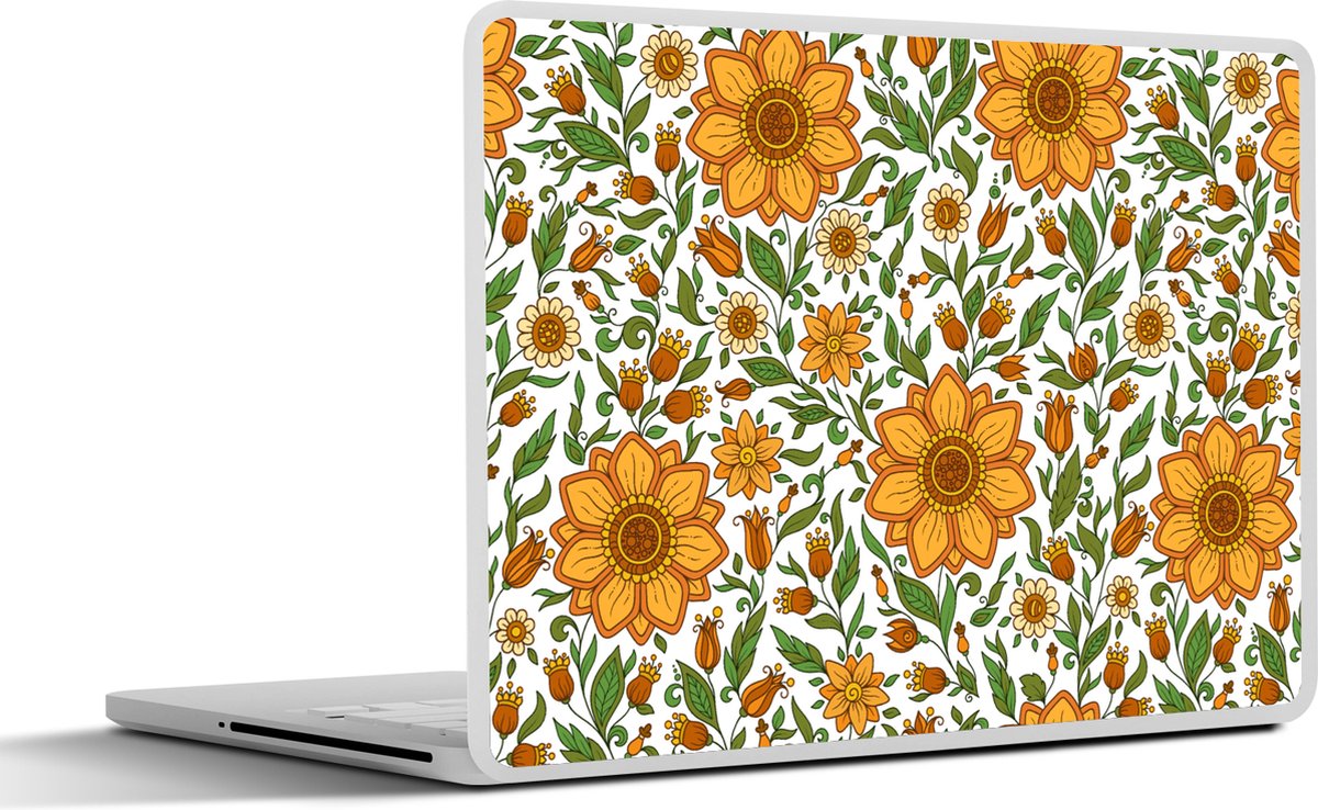 Laptop sticker - 17.3 inch - Bloemen - Oranje - Design - 40x30cm - Laptopstickers - Laptop skin - Cover