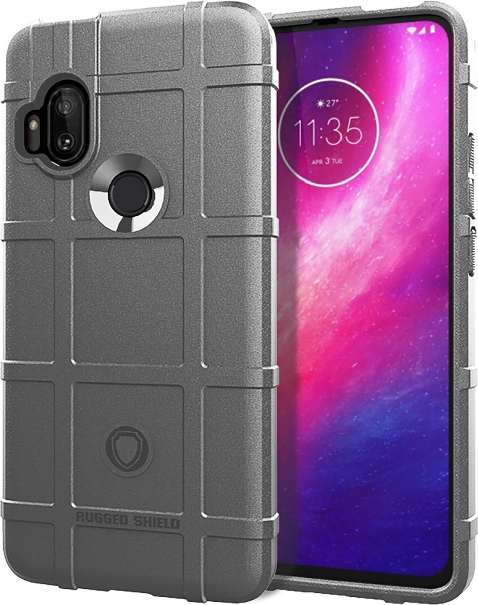 Mobigear Hoesje geschikt voor Motorola One Hyper Telefoonhoesje Flexibel TPU | Mobigear Rugged Shield Backcover Shockproof | Schokbestendig One Hyper Telefoonhoesje | Anti Shock Proof - Grijs
