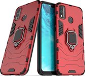 Mobigear Hoesje geschikt voor HONOR 9X Lite Telefoonhoesje Hardcase | Mobigear Armor Ring Backcover Shockproof met Ringhouder | Schokbestendig 9X Lite Telefoonhoesje | Anti Shock Proof - Rood