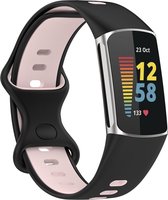Mobigear Siliconen Watch bandje geschikt voor Fitbit Charge 5 Bandje Druksluiting | Mobigear Sport Dual - Zwart /Roze