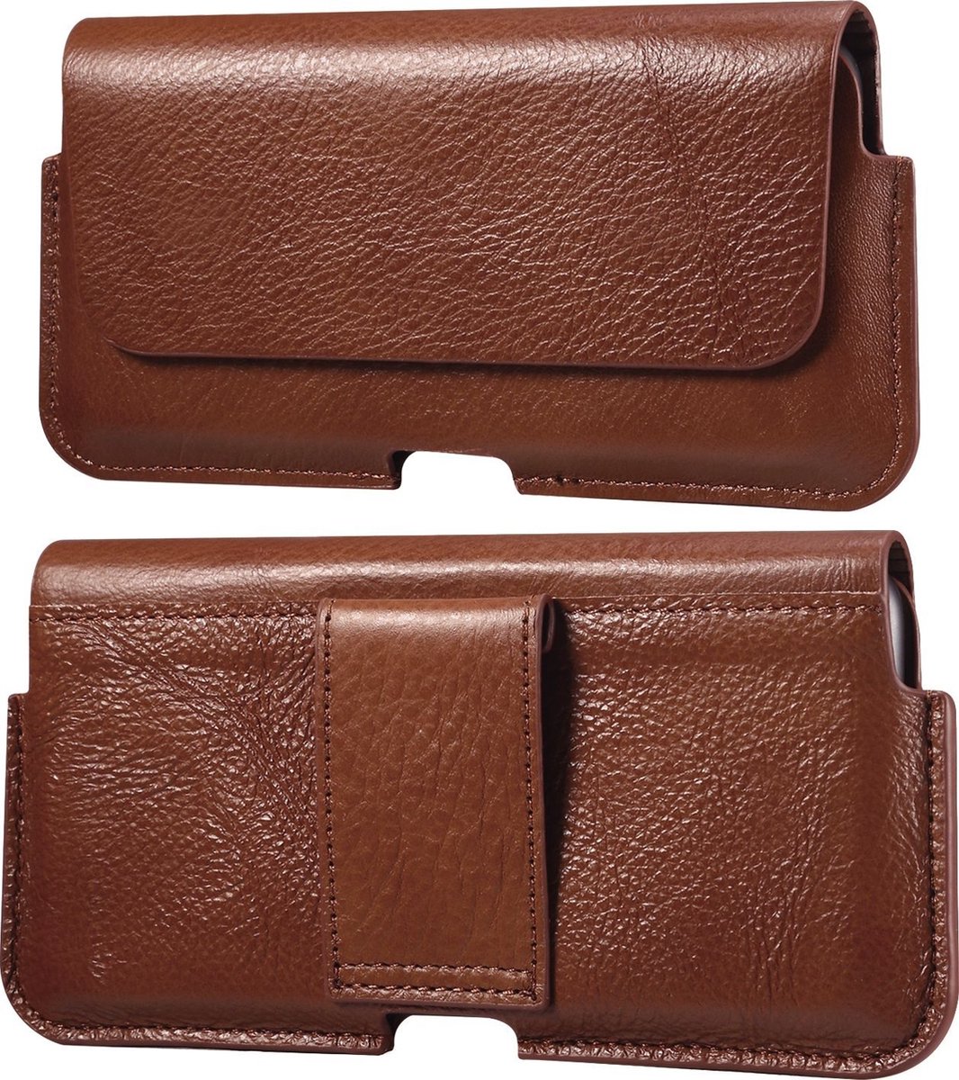 Mobigear Telefoonhoesje geschikt voor Broekriemhoesje | Mobigear Deluxe Belt (max 16,5 cm x 8,5 cm) - Riemtasje - Holster - Bruin